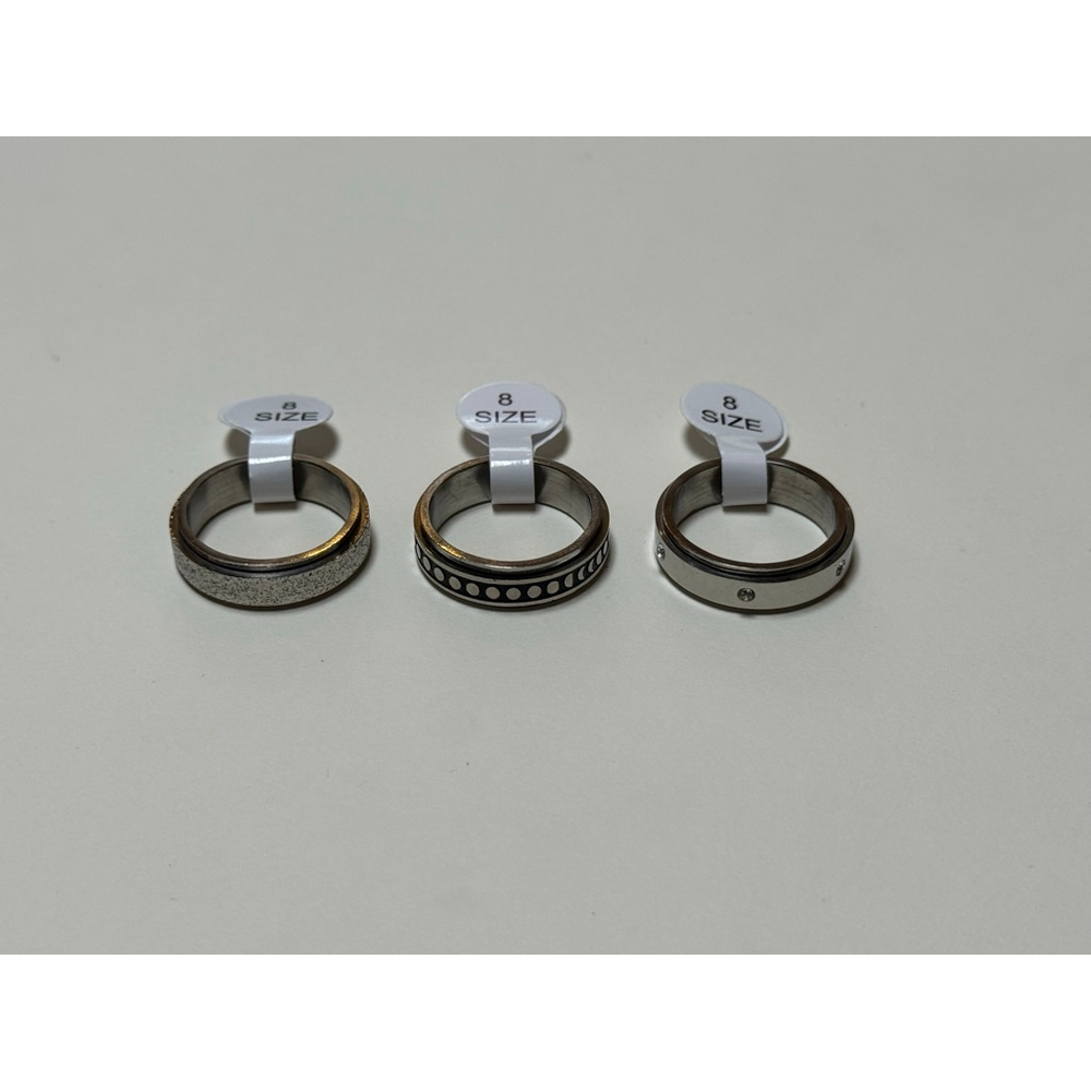 Anti Anxiety / Fidget Rings Set of 3 Size 8 - Stainless Steel-New